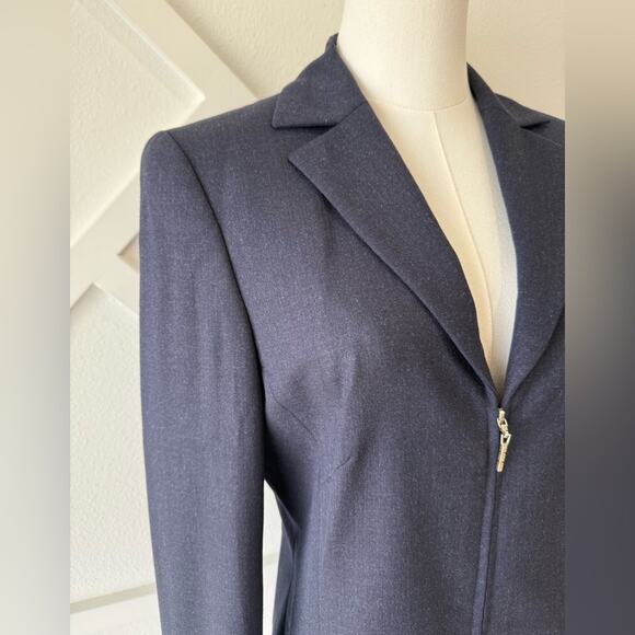 Escada Navy Wool Double Zipper Blazer Size Small (36 EU) - Picture 3 of 13